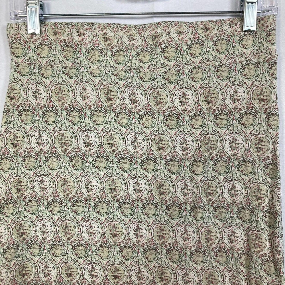 Carve Designs Skirt Womens XS Green Ivory Print Stretch Knit Pull On Knee Length - Picture 2 of 8